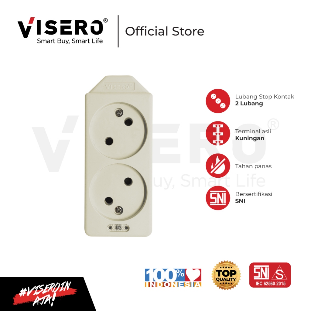 Stop Kontak Arde Tipis 2 Lubang Tanpa Kabel Visero (VT-202)