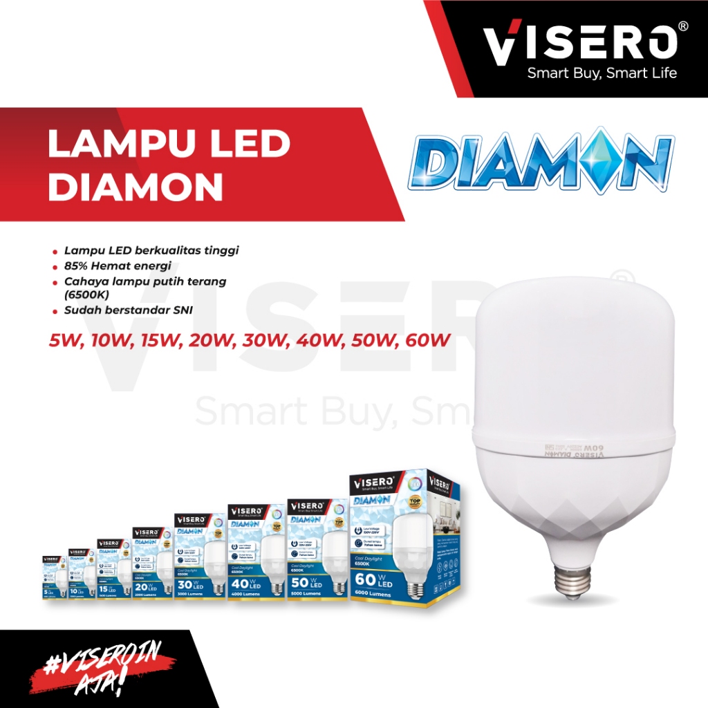 VISERO Lampu LED Rumah Bohlam Cahaya Putih 5 10 15 20 30 40 50 60 Watt DIAMON - Gambar 2