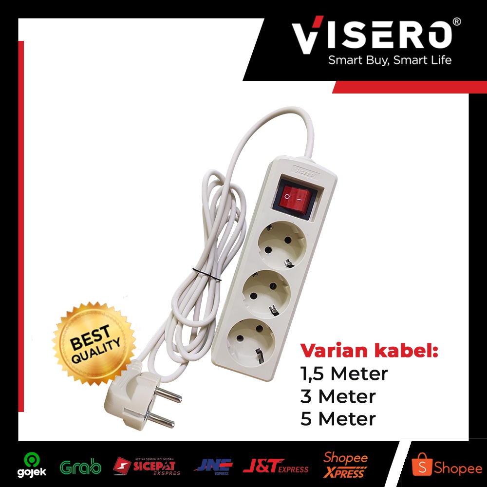 Stop Kontak Kabel 3 Lubang 3 Meter + Kabel Colokan Visero (VT-113SK)