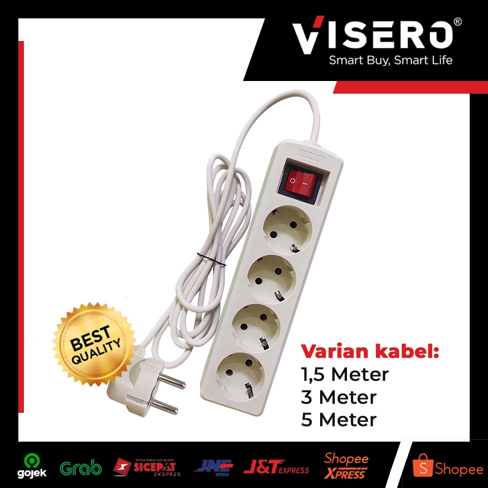 Stop Kontak Kabel 4 Lubang 3 Meter + Kabel Colokan Visero (VT-114SK)