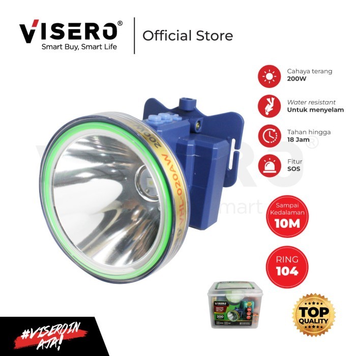 Senter Kepala Selam Visero 200 Watt Cahaya Putih Dengan Fitur SOS BONUS Kacamata Selam