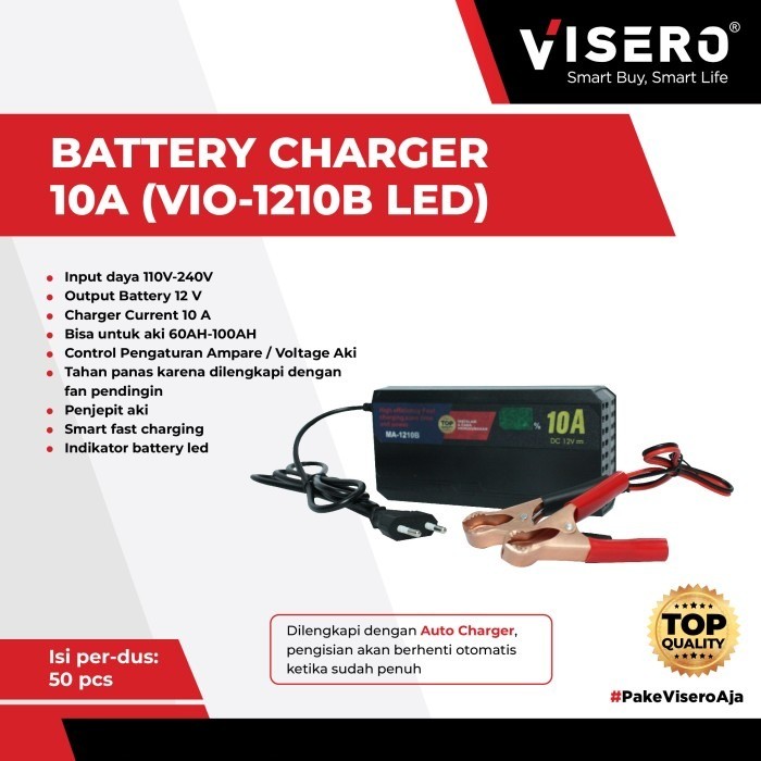 Battery Charger/Charger Aki 10A Smart Fast Visero (VIO-1210B LED) - TIDAK BISA MENGGUNAKAN EKSPEDISI J&T - Gambar 2